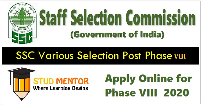 SSC Staff Selection Phase VIII 2020