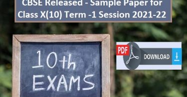 Released Sample Paper for CBSE Class X(10) Term -1 Session 2021-22