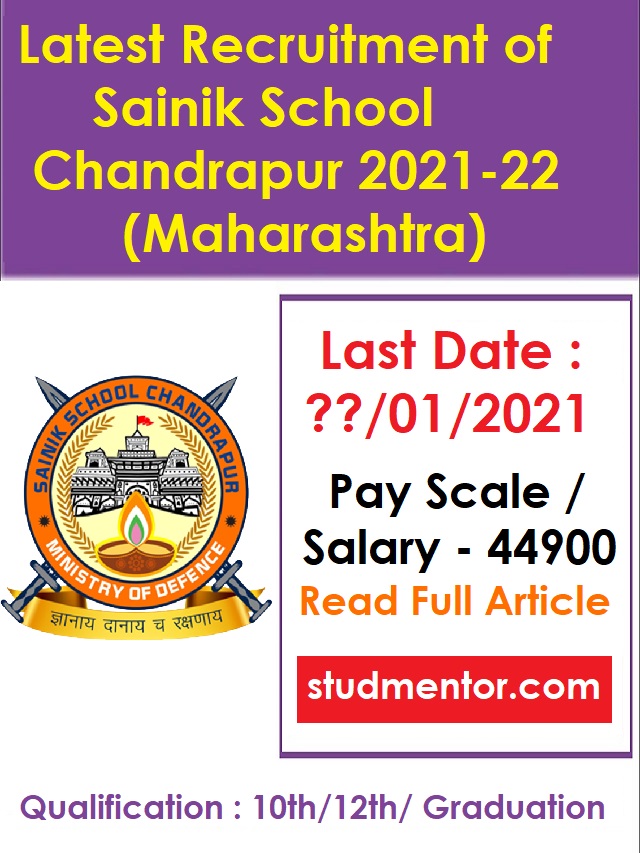 Sainik School Chandrapur Recruitment 2021