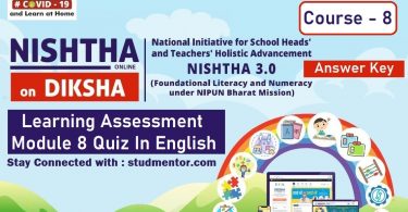 Learning Assessment Quiz Nistha 3.0 Module 8 Quiz Answer Key In English