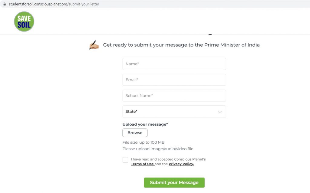 Participation form for Student Save Soil