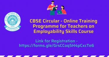 CBSE Circular - Online Training Programme for Teachers on Employability Skills Course