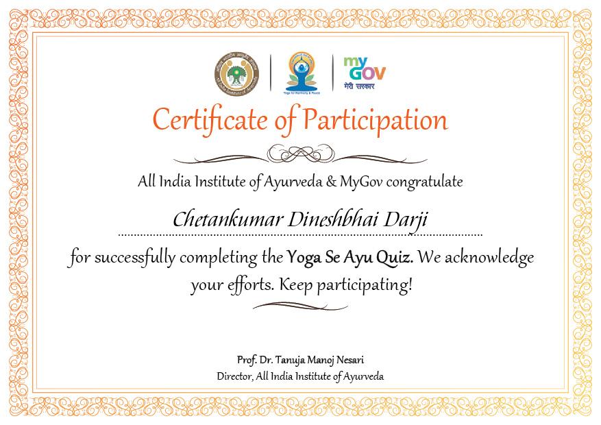 Download Certificate of Yoga Se Ayu Quiz