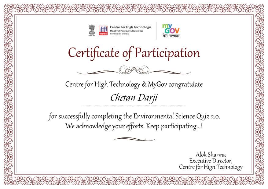 Download Digital Certificate of Environmental Science Quiz 2.0