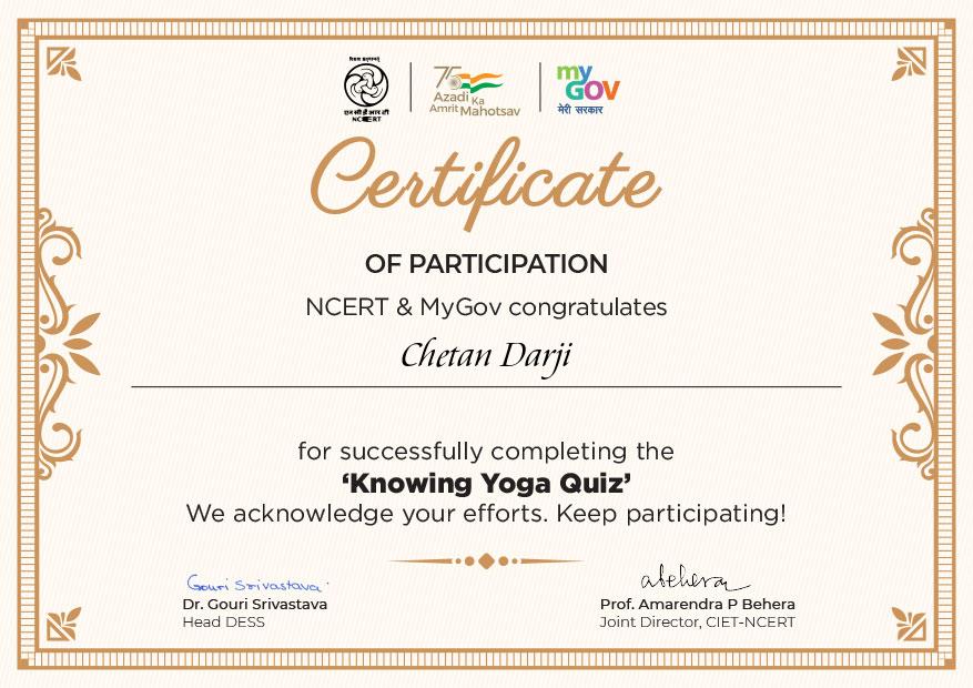 Download the Certificate of Knowing Yoga Quiz 2022