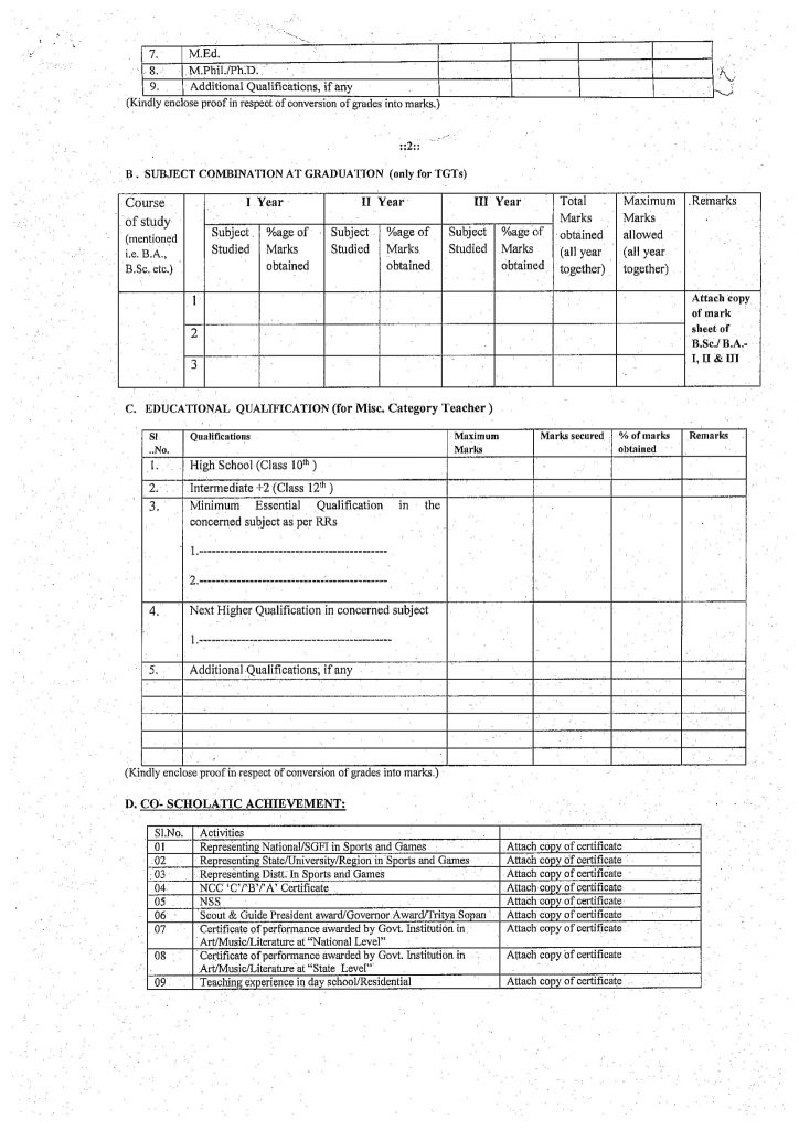 Format-2 Navodaya Online Contract teacher Form