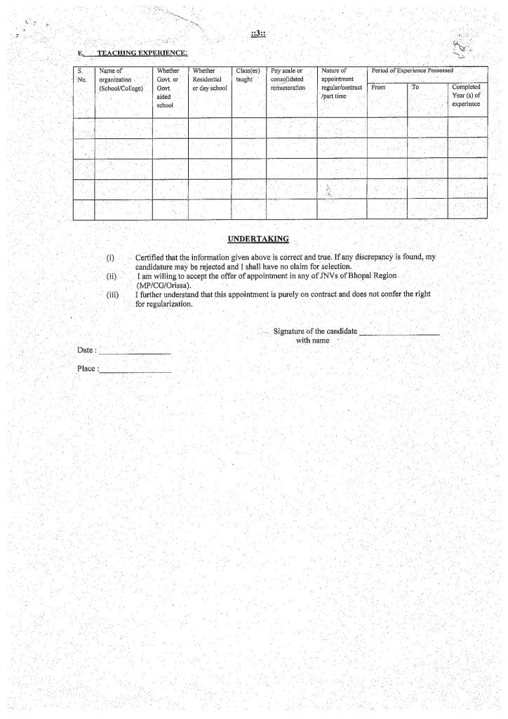 Format-3 Navodaya Online Contract teacher Form