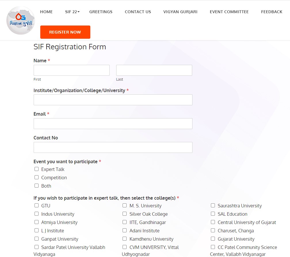 Registration Form of SIF 2022