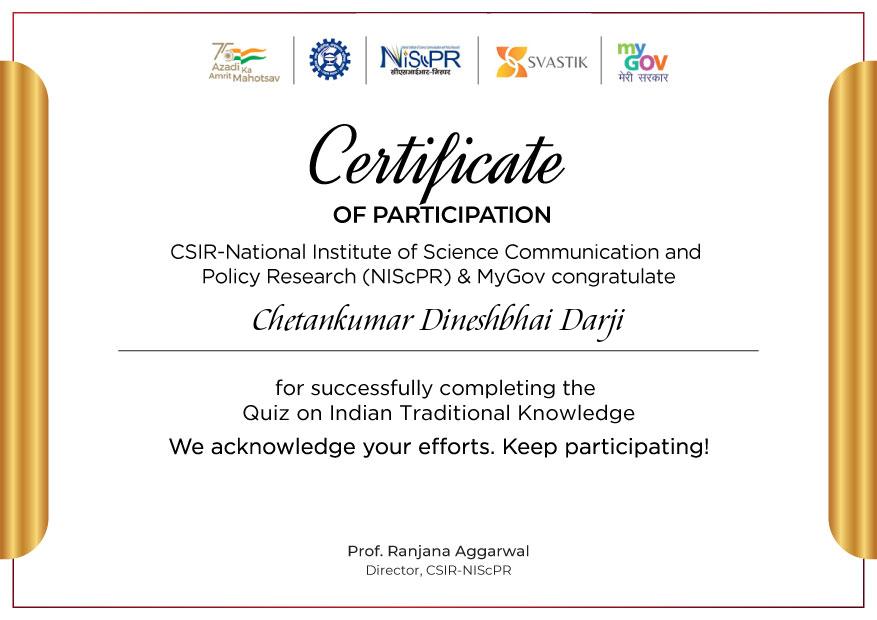 Certificate Quiz on Indian Traditional Knowledge