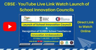 CBSE Circular - YouTube Live Link Watch Launch of School Innovation Councils