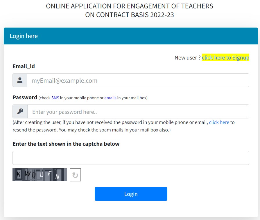 Online application for Contract Teacher appintment 2022-23
