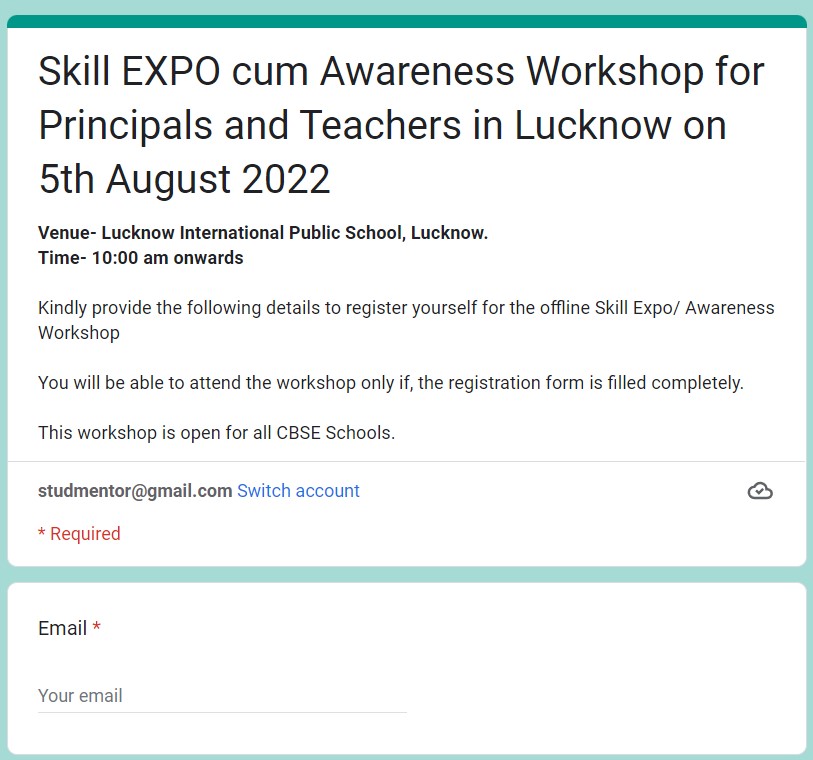 Registration Link of Skill Expo cum Awareness Workshop for the Principals and Teachers