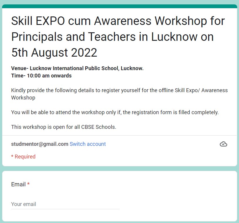 Registration Link of Skill Expo cum Awareness Workshop for the Principals and Teachers