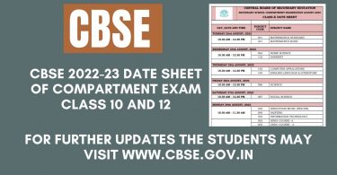 CBSE 2022-23 Date sheet of Compartment Exam Class 10 and 12