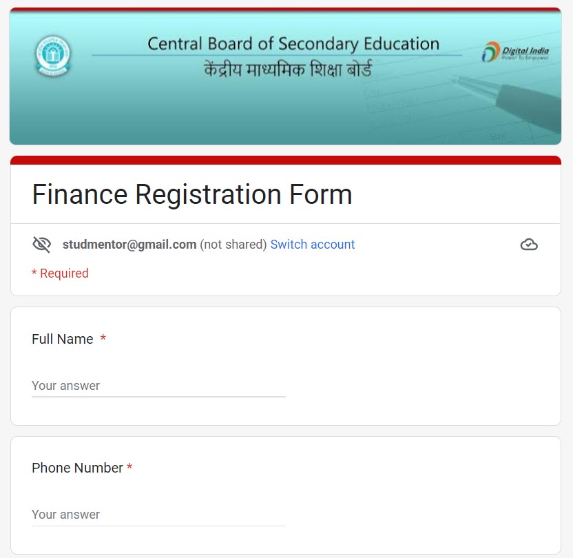 Financial Registration Form CBSE Circular Training 2022