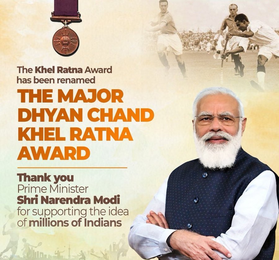 PM Modi recently decided to change the Rajiv Gandhi Khel Ratna to the memory of Major Dhyan Chand.