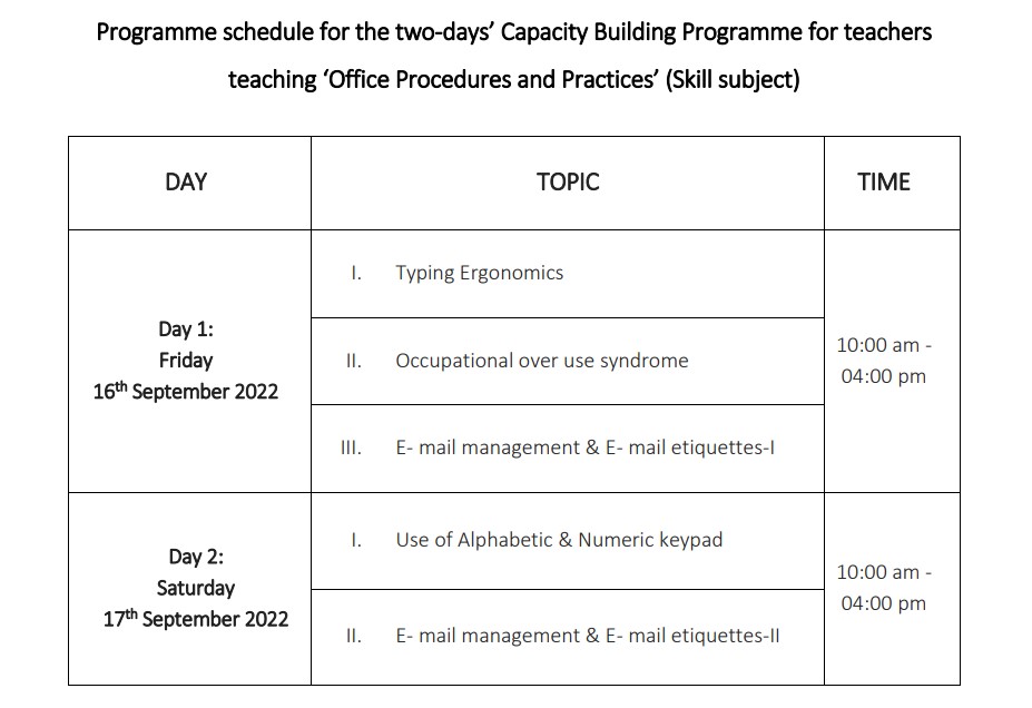 Program schedule training of office procedures 2022