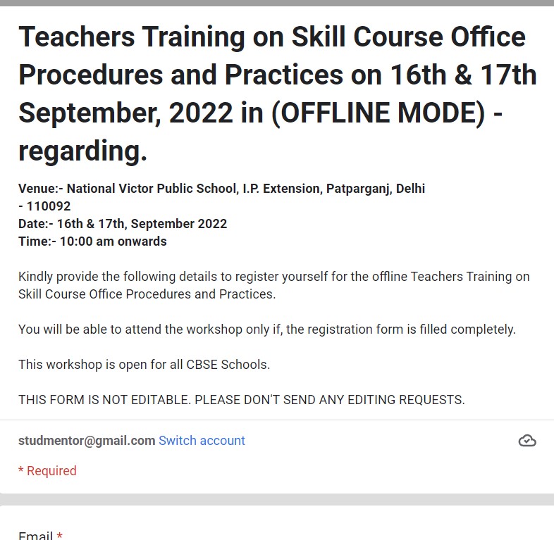 Registration form of Skill course office procedures 2022
