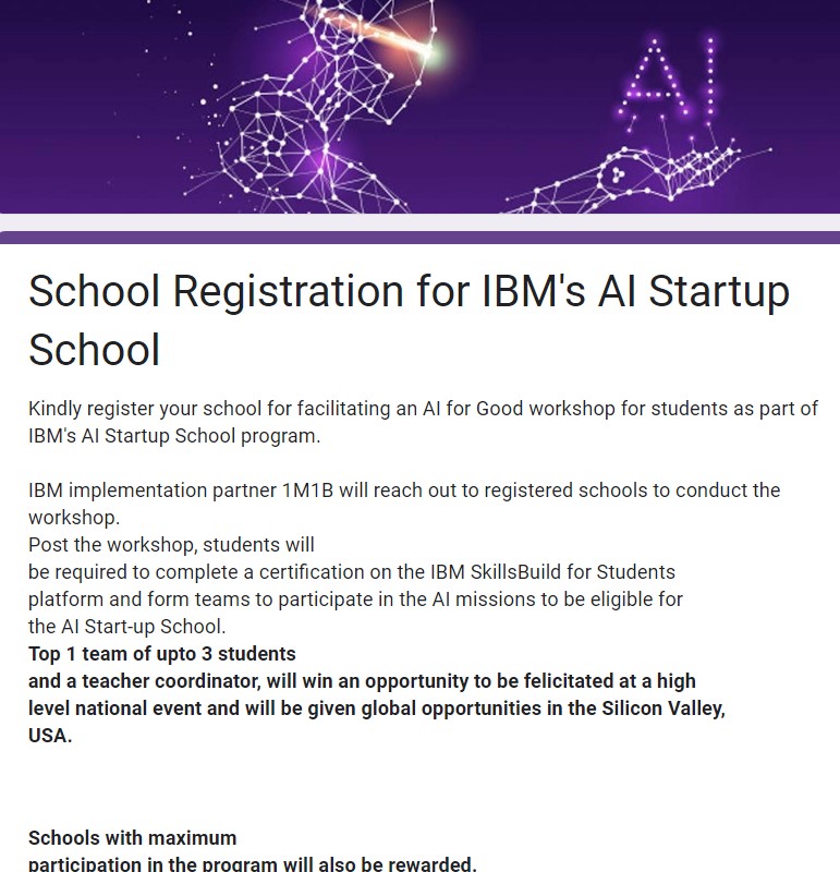School Registration Form for IBM's AI Startup School Link