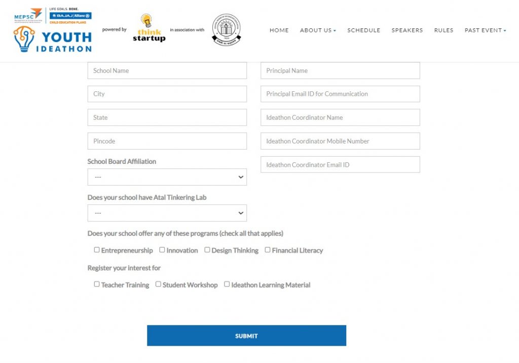 school participation link for Youth Ideathon 2022