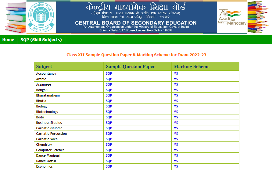 Download link of the class 12 cbse sample papers 2022-23