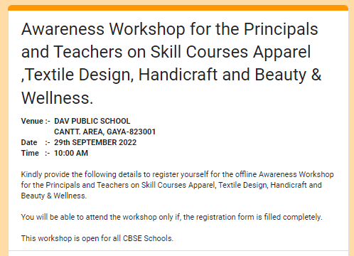 How to Register in Awareness Workshop for the Principals and Teachers on Skill courses (Apparel, Textile Design, Handicraft and Beauty & Wellness) 2022-23