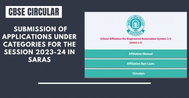 CBSE Circular - Submission of applications under categories for the session 2023-24 in SARAS