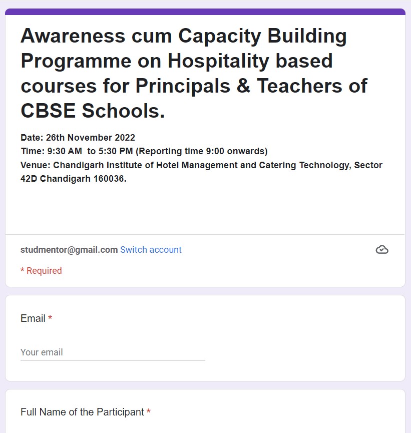 Awareness cum Capacity Building Programme on Hospitality Based Courses & Exposure Visit for Principals & Teachers of CBSE schools