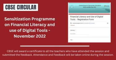 CBSE Circular - Sensitization Programme on Financial Literacy and use of Digital Tools - November 2022