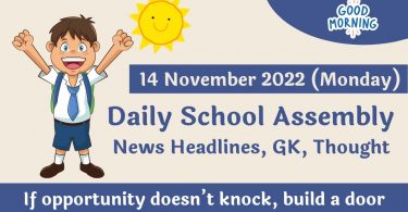 Daily School Assembly News Headlines for 14 November 2022