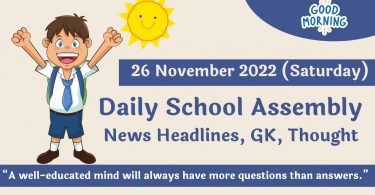 Daily School Assembly News Headlines for 26 November 2022