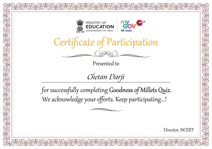Download Certificate of Goodness of Millets Quiz