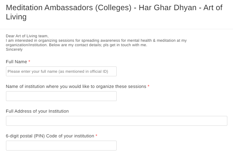 Har Ghar Dhyan Campaign Google Form Link