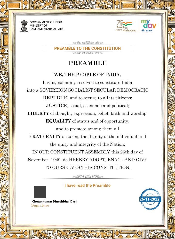 Preamble Certificate - Constitution Day 2022