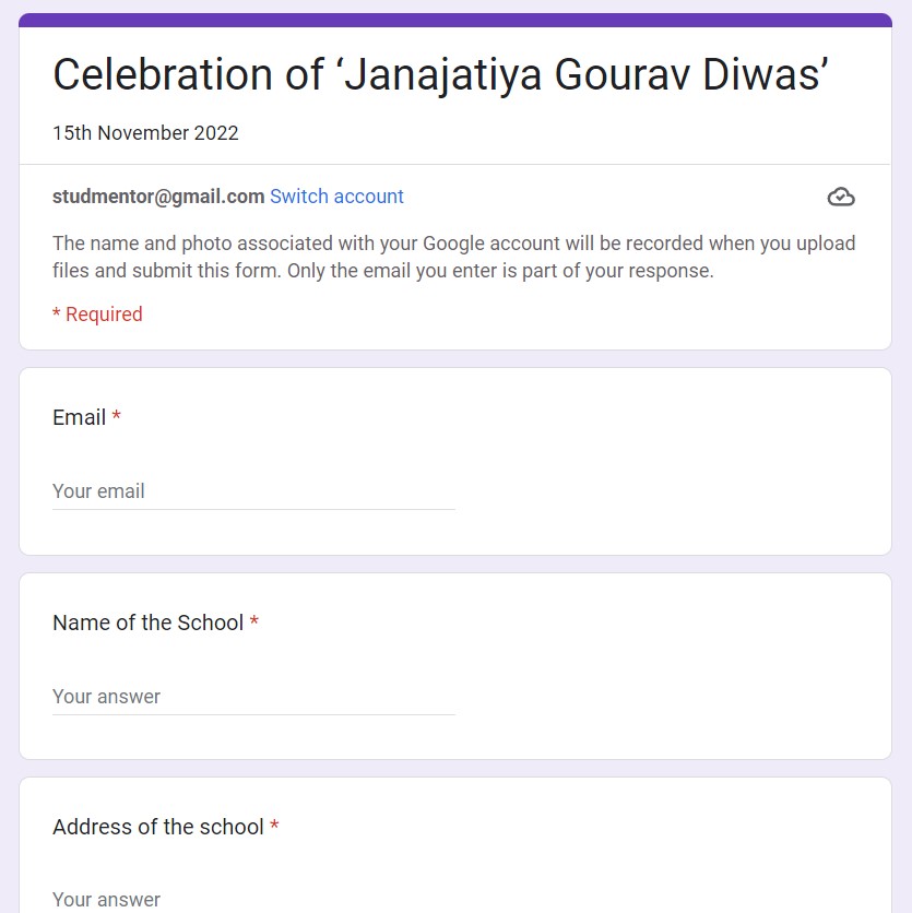 Submission of Report for Janjatiya Gourav Diwas 2022