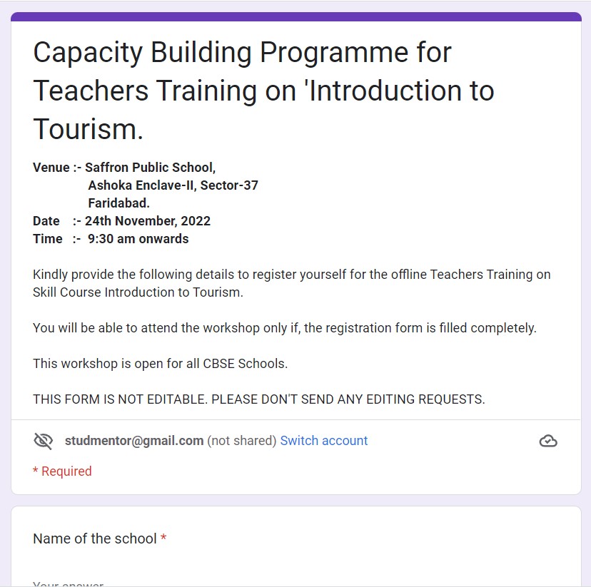 Capacity Building Programme(CBP) for teachers on ‘Introduction to Tourism’ for Class IX-X
