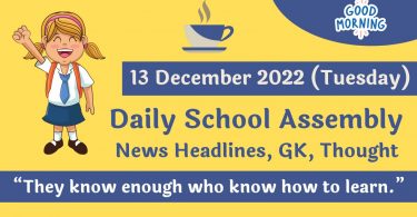 Daily School Assembly News Headlines for 13 December 2022