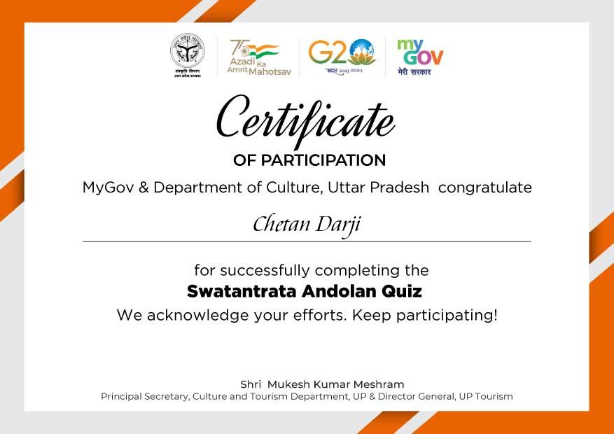 Download Certificate of Swatantrata Andolan Quiz