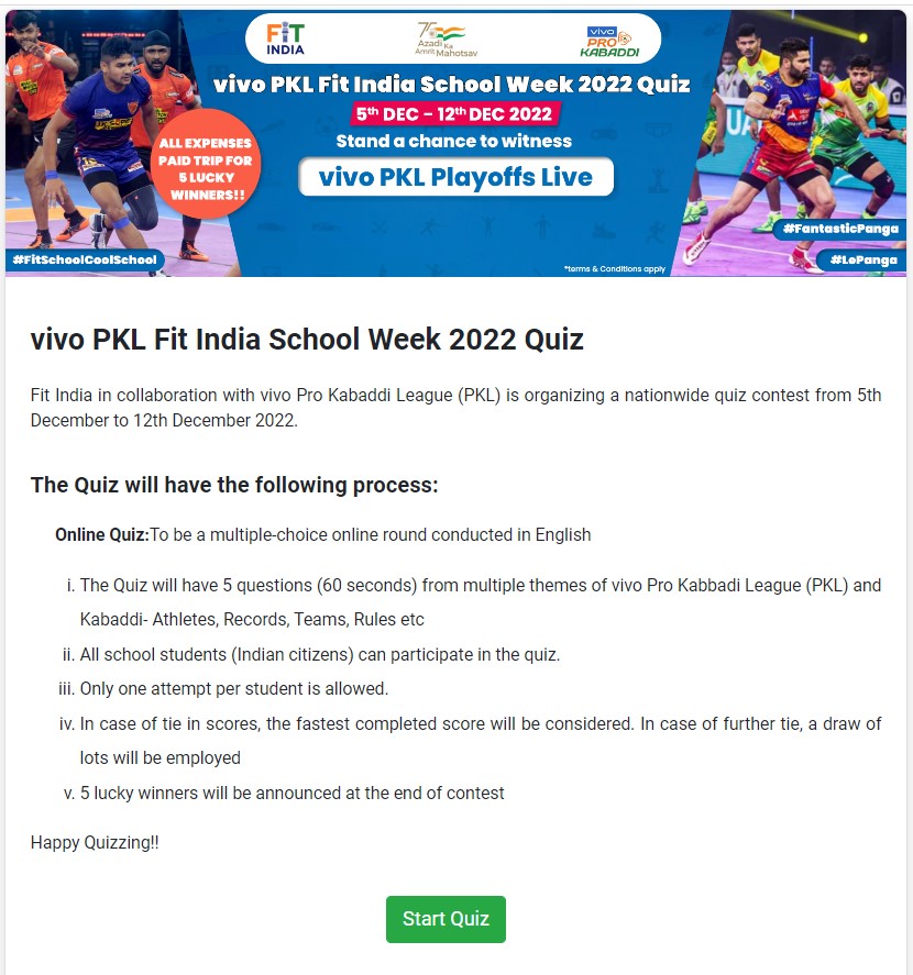 Link of Fit India School Week Quiz 2022-23