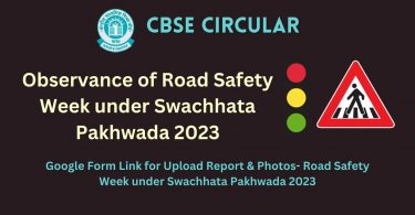CBSE Circular - Observance of Road Safety Week under Swachhata Pakhwada 2023