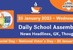 Daily School Assembly News Headlines for 25 January 2023-24