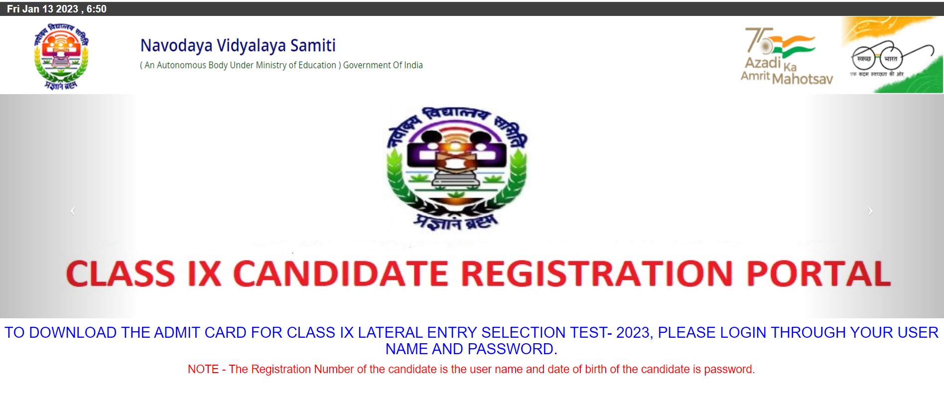 Admit Card out Navodaya(NVS) Class 9 LEST 2023 Download