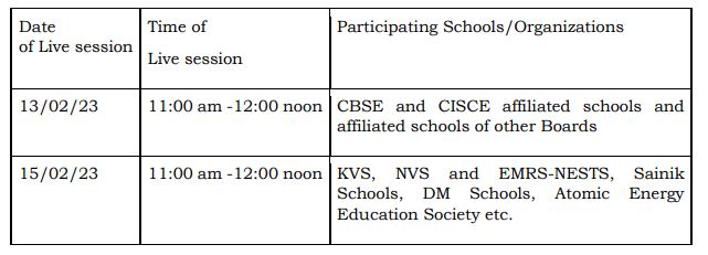 Schedule of the live sessions is given below