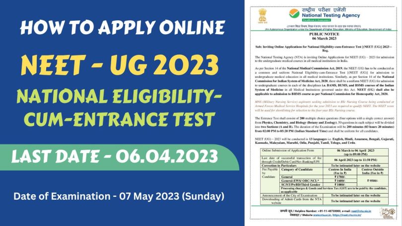 Apply Online Link NEET UG 2023, Fees, Exam Syllabus, Last Date