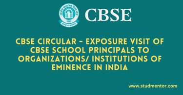 CBSE Circular - Exposure Visit of CBSE School Principals to Organizations Institutions of Eminence in India