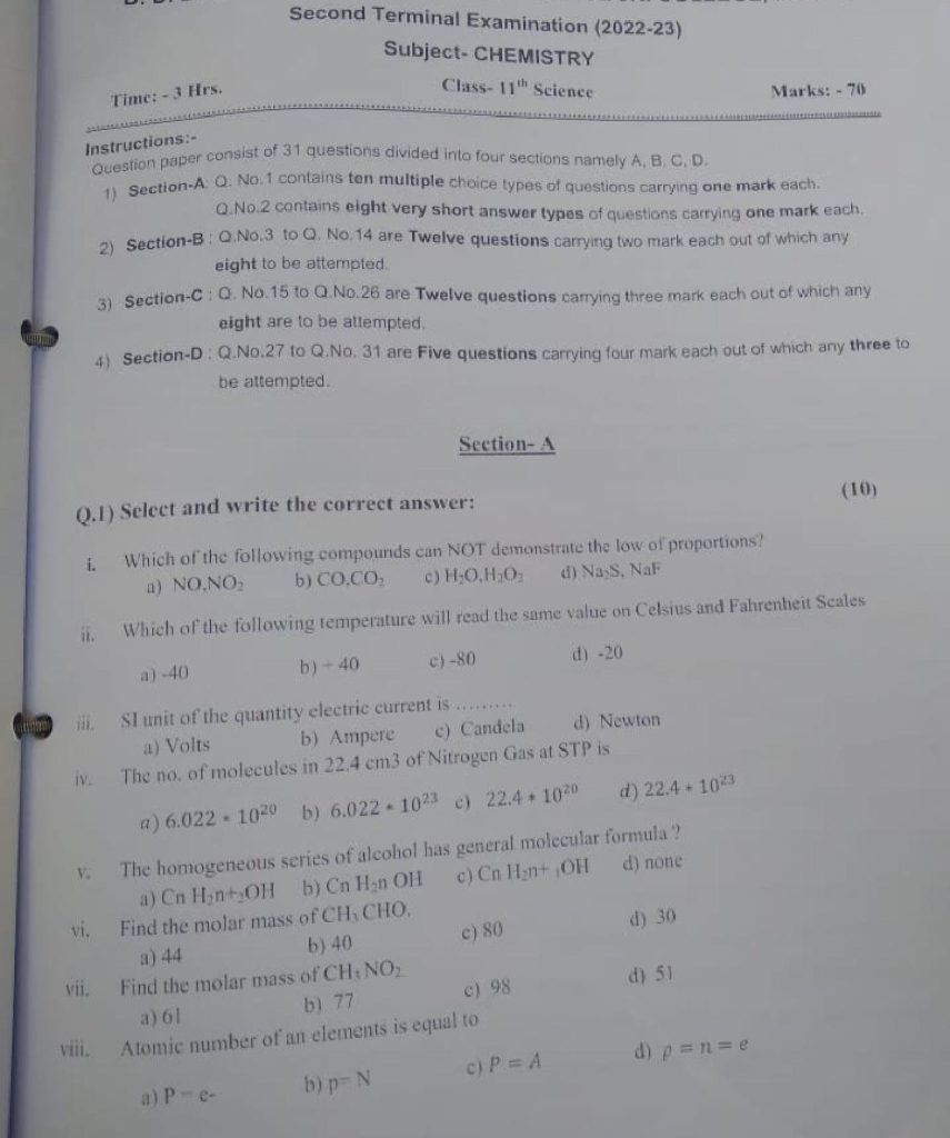Page 1 - Chemistry Class-11th-Term-2-Exam-Practice-Paper-Maharashtra-State-Board