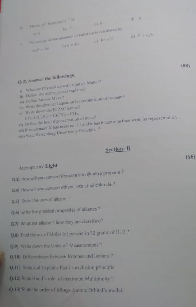 Download Class 11 Chemistry Old Question Paper Second Term Exam