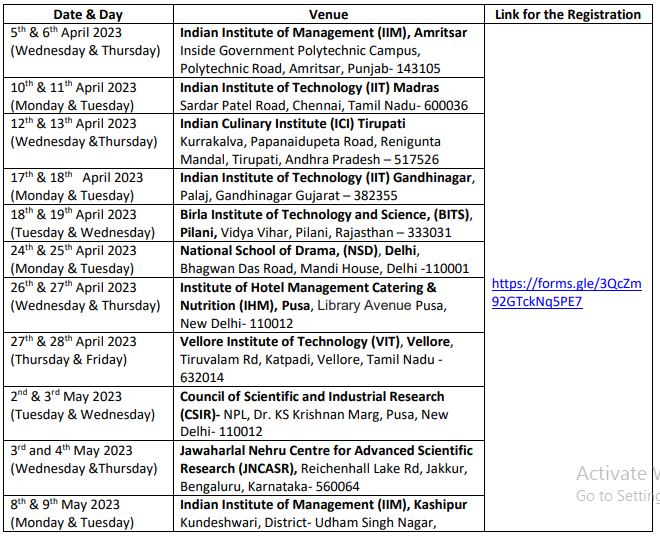 The schedule for the month of April- May 2023 is given below: