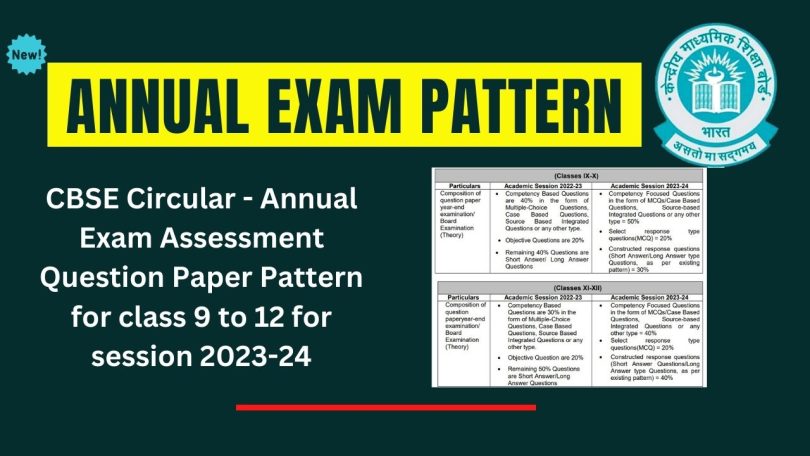CBSE Circular - Annual Exam Assessment Question Paper Pattern for class 9 to 12 for session 2023-24