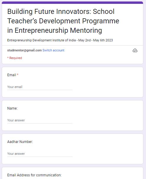 Link of Registration in School Teachers’ Development Programme in Entrepreneurship Mentoring 2023